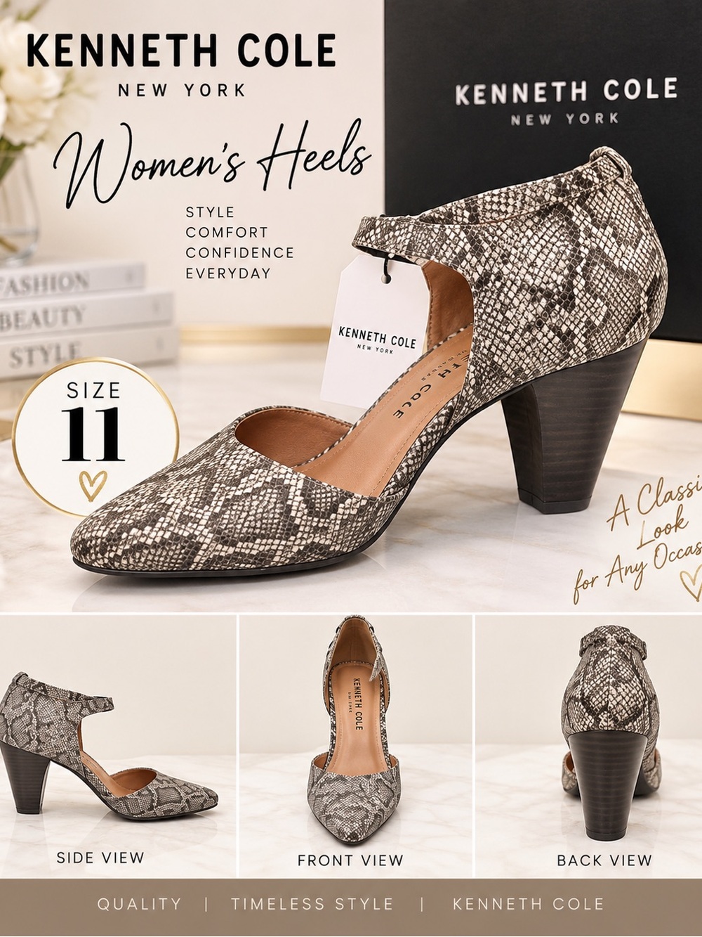 Kenneth Cole Two-Tone Snake-Print Ankle-Strap Heel